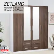 Priceworth Zetland Wardrobe 4 Door 4 Drawer with Mirror Organizer Storage Holder