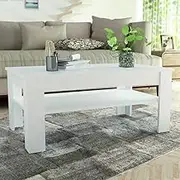 Coffee Table White Engineered Wood, Drawer and Shelf, Tables for Living Room Modern Storage and Farmhouse Centerpieces