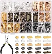 Rustark 701Pcs 5 Colors Ribbon Clamp Ends for Jewelry Making with Pliers Tool Assortment Kit Bracelet Leather Bookmark Pinch Crimp Ends with Loop