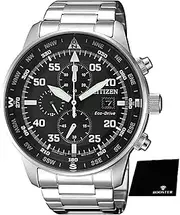 [Set] Citizen Ca0690-88e & ROOSTER Men's Solar Rechargeable Eco-Drive Waterproof Chronograph Watch with Microfiber Cloth 5.9 x 5.9 inches (15 x 15 cm), Bracelet Type