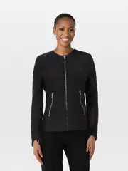 Navy Zip Up Mesh Sleeves Jacket