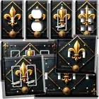 BLACK GOLD ROYAL FLEUR DE LIS RUSTIC LIGHT SWITCH OUTLET PLATE ART HOME HD DECOR