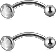 [SQKXKLCZ] 2 pcs 16G G23 Implant Titanium 3mm While CZ/Blue CZ/White Synthetic Opal Ends Curved Eyebrow Barbell Internally Threaded 3mm Ball Tragus Helix Ear Belly Lip Nipple Tongue Ring Body Piercing 8-12mm