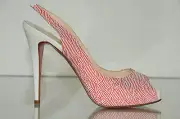 New Christian Louboutin Numero N Prive Red White Sling Platform Shoes 40 39.5 38