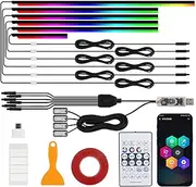 Neoflow Dynamic RGB Interior Light Kit, 6 Light Strips RGB Interior Light Kit for Car Adjustable Brightness, Ambient Acrylic LED Lights for Car with Remote Control (1Kit+4pcs Foot Light Slip)