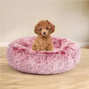 Pawz Pet Bed Cat Dog Donut Nest Calming Mat Soft Plush Kennel Pink M