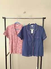 Lot of 2 Charter Club Sz M Notch Collar Short Sleeves Cotton Pajama Top Bundle
