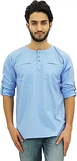 [Atasi] Men's Round Neck Kurta Cotton Roll-Over Sleeve Shirt