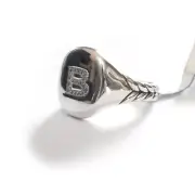 New DAVID YURMAN Pave Initial Letter B Pinky Ring in Diamond & Silver Size 3.5