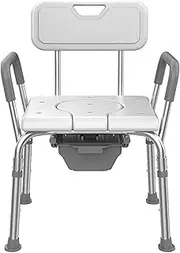 Bedside Commode Chair Commode Toilet Chair for Bedroom Bathroom Shower Stool Height Adjustable Bathroom Shower Chair with Arms and Back for Elderly and Disabled Load Capacity 330 Lbs(B)