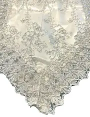 NEW Table Runner 70 Inches long X 12 wide Silver embroidery & pure white Lace