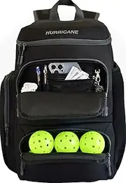 Pickleball Bag, Pickleball Backpack, Hurricane Pickleball Bag for Men & Women, Shoes Compartment, Metal Fence Hook, Large Bottle Holder, Thermal Lined Pocket, Paddles Storage