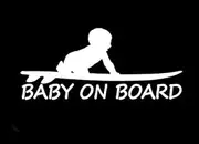 Baby On Board Surf Funny Decal Vinyl Sticker|Cars Trucks Vans Walls Laptop|White |3.0 x 6.5 in|CCI1655