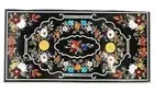 Black Marble Indoor Table Top for Office Floral Pattern Inlay Work Dining Table