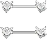 [Kokoma] 14G Angels and Demons Heart Nipple Rings Stainless Steel Crystal Diamond Love Heart Tongue Ring Nipple Shield Barbell Bar Nipplerings Piercing Body Jewelry for Women
