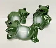 Set of 3 Ceramic Garden Frogs, Garden Yard Decor, Frog Figurine Shelf Sitters