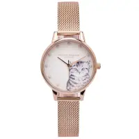 在飛比找momo購物網優惠-【Olivia Burton】Q萌貓咪款米蘭帶錶帶手錶-白面