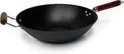 21st & Main Light weight Cast Iron Wok, Stir Fry Pan, Wooden Handle, 14 Inch, chef’s pan, pre-seasoned nonstick, commercial and household, for Chinese Japanese and others Cooking