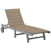 Patio Sun Lounger With Wheels And Cushion Wooden Garden Pool Deck Beach Sunbed