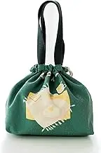 Benshukam Mini Lunch Tote Pouch Reusable Small Cute Lunch Bag with Drawstring Suitable for Girls Women Japanese Style Lunch Carry Bags Green