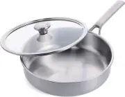 Tri-Ply Stainless Steel 3.5QT Saute Pan with Lid, Professional Cooking, Multi Cl