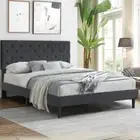 Levede Velvet Bed Frame Queen Size Mattress Base Platform Wooden Headboard Grey