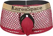 [Akkad Kuti] Mens Sexy Underwear Breathable Mesh Boxer Briefs See Through Lingerie with Funny Buckled Pouch