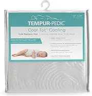 Tempur-Pedic Cool Tot Cooling Fitted Waterproof Baby Crib Mattress Protector, Crib Mattress Topper, Crib Mattress Pad, Toddler Bed Mattress Protector, Machine Washable/Dryer Friendly, 52” x 28”- White