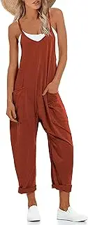 [Lentta] Women's Causal Jumpsuits V Neck Sleeveless Harem Overalls Stretchy Adjustable Strap Romper with Pockets