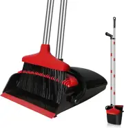 Broom and Dustpan Set for Home, Upright 55" Long Handle Brooms with Dustpan Comb