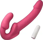 Pink Strapless Strap-On Vibrator – Hands-Free Double-Ended Wearable Dildo for Couples – 10 Vibration Modes, Rechargeable, Waterproof Silicone