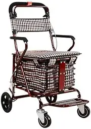 Walker, Folding Rollator Walker with Seat Transport Chair Lockable Brake Foldable and Adjustable Shopping Cart Trolley Standard Walkers (A) Little Surprise