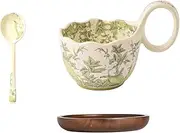Cute Mug Cute Retro Floral Design Unique Craftsmanship Tea Cup and Saucer Set Office and Home Creative Coffee Cups Dishwasher and Microwave Safety 15 Oz Capacity Ceramic Mug(Green Lily)