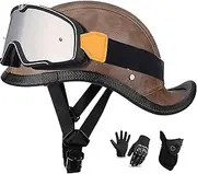 Motorcycle Half Helmet Retro Moped Scooter Half Helmet Half Shell Helmet Dovetail Design DOT/ECE Approved Men's and Women's Vintage Helmet for Cruiser Chopper Helicopters