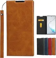 for Samsung Galaxy Note 10 Plus Note10+ Case(6.8"),Cavor Folio Flip Leather Wallet Phone Case Stand Card Holder Magnetic Closure Clear TPU Bumper Slim Thin Cover Case with Wristlet Strap- Brown