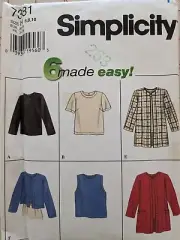 Simplicity 7381 Misses TOPS, JACKET - Sizes 6, 8, 10 - NEW UNCUT