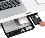 Navtcow Under Desk Drawer Storage Organizer - 2 Pack (Large and Small) Black - (Please Note - Drawer Size/No Lip Under Desktop) - 2 Installation Methods (Screw or Adhesive)