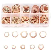 200 Pcs Copper Flat Washers Assortment Kit, Metric Copper Sealing Washers Assortment Set, 9 Sizes M5/M6/M8/M10/M12/M14