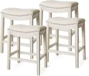 Adrien Kitchen Saddle Backless Bar Stool with Nailhead Trim, White Oak, Counter