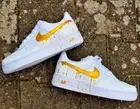 Nike Air Force 1 Custom White Shoes Metallic Gold Drip Swoosh Mens Womens Kids