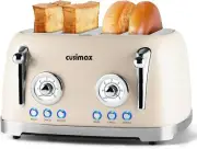CUSIMAX Toaster 4 Slice, Retro with Wide Slots for 4-slice, Cream