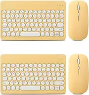 2 Pack Bluetooth Keyboard and Mouse Combo for iPad - Rechargeable Wireless Keyboard & Mouse Compatible with iPad 9th/8th Gen, iPad Pro/Air/Mini, iPhone14/13/12 Pro, Round Keys Yellow