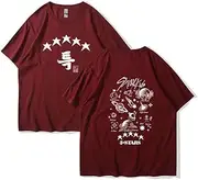 [Kelukes] Unisex Popular K-pop Fans New Album T-Shirt for Women Men Short Sleeve Tops Jisung Hyunjin Minho Concerts Tee Merch, Wine Red-2, XX-Large