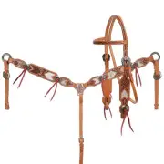 Showman Woodland Hide Browband Horse Headstall and Breastcollar Set