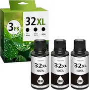 32XL Black Ink Bottle Compatible with HP Smart Tank 5101 651 7602 5000 6001 7001 5103 7301 7302 7006 5102 7002 Refill Ink Compatible with 32XL Black Ink Bottle,1VV24AN,165ML 32 XL Refill Ink, 3Pack