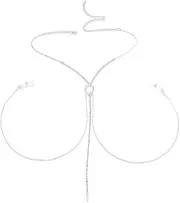 [Yamobi] Body chains for women, sexy multi-layer belly waist chain, bikini bra chain, adjustable body chain, silver with heart pendant, sexy chest chain and body chain