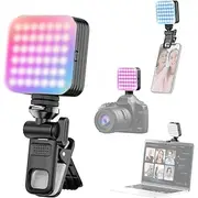 Mini RGB LED Video Light 2500K-9000K Dimmable 8 Lighting Effects Video Conference Light for Computer Tablet Mobile Phone DSLR Camera Built-in Battery with Scre