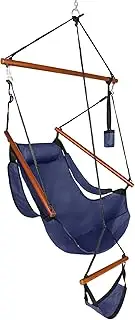 ONCLOUD Sky Chair, Deluxe Hanging Hammock Air Chair Swing Seat with Pillow, Drink Holder, Solid Wood Weather Resistant for Indoor/Outdoor Yard Garden Tree Patio Porch, 250 LBS (Navy Blue)