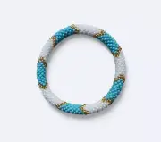 Glass Beaded Bracelet, Blue And White Beads Bracelet