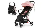 Costway Folding Stoller Portable Stroller w/Adjustable Canopy Gravity Self-Standing Pink